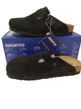 Birkenstock Boston Women's Black Suede Shoes - Narrow Fit Size 38 NWT